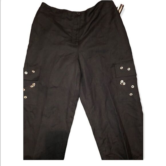 Larry Levine black cropped Linen pants size 10P - Picture 2 of 9